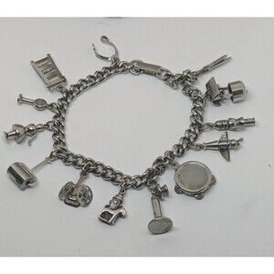 Vintage Enco Lifestyles Silvertone Charm Bracelet~13 Charms!
